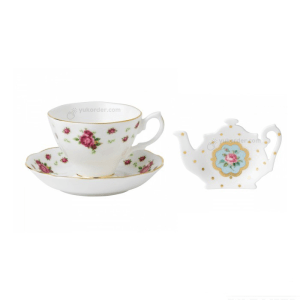 Royal Albert New Country Roses White - Vintage Teacup Saucer & Tip Set