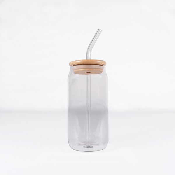 Wilmax Glass Can With Bamboo Lid & Straw 17 fl oz 500ml | WL-888610/A - Image 2