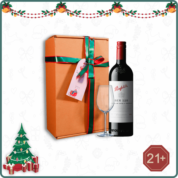 Paket Natal/Hampers Natal Wine - Penfolds Bin 128 + Gelas Wine - Decanter Wine